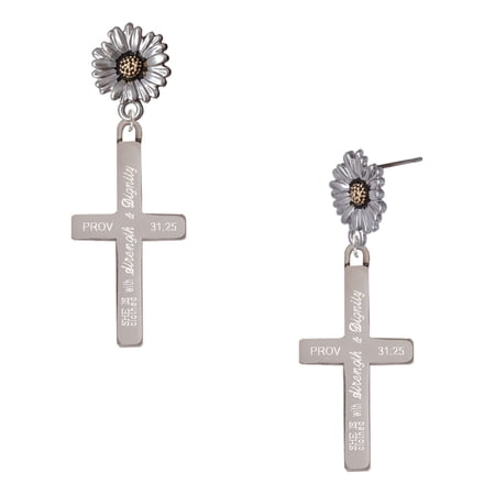 Delight Jewelry Stainless Steel Proverbs 31:25 – She is Clothed Engraved Cross – Two-tone Daisy Flower Post Earrings Delight Jewelry Stainless Steel Proverbs 31:25 – She is Clothed Engraved Cross – Two-tone Daisy Flower Post Earrings