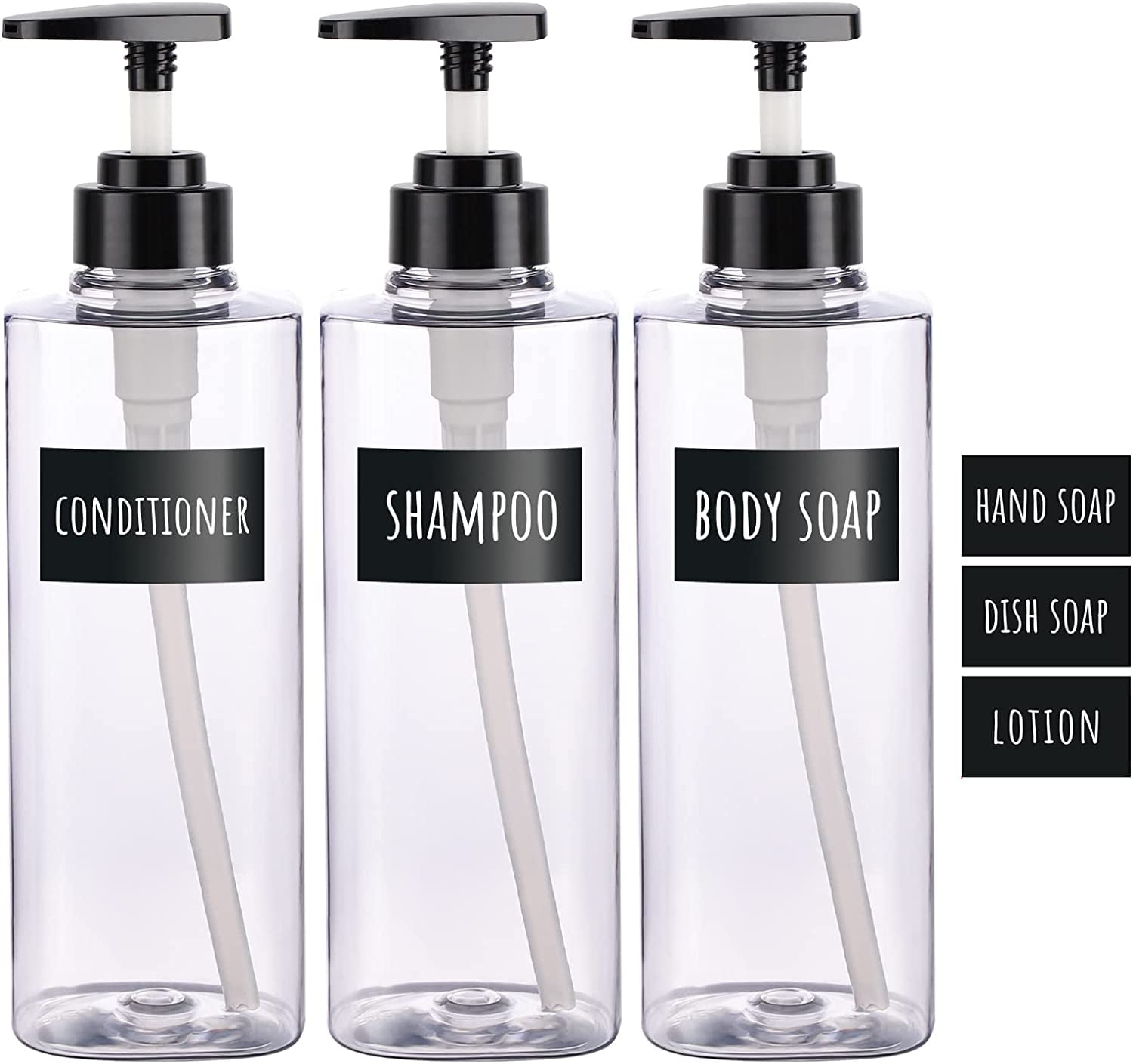 Shower Refillable Dispenser Bottles, 3pcs 16.9oz/500ml Plastic Empty