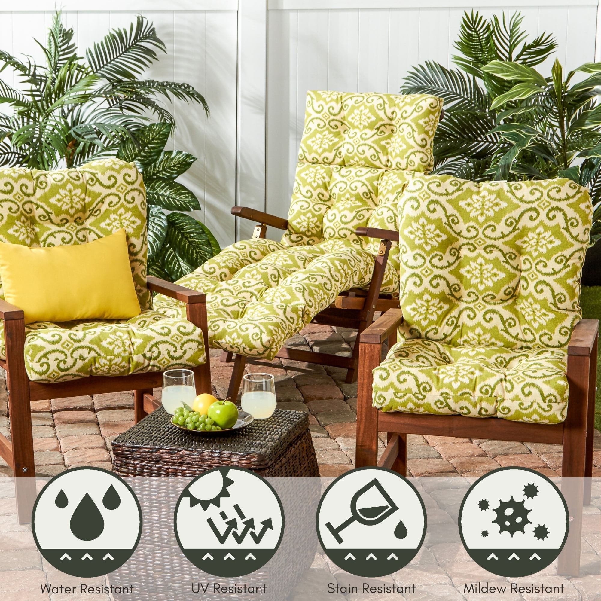 Greendale Home Fashions Outdoor Tufted 42'' x 21'' Chair Cushion, Set of 2, Shoreham Ikat