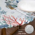 thumbnail image 3 of Coastal Jellyfish Round Tablecloth, Fitted Table Cover with Elastic for 55"-60" Round Tables, Farmhouse Nautical Conch Coral Starfish Table Cloth Outdoor Indoor Dinning Party Waterproof Tablecloths, 3 of 7