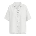 thumbnail image 6 of Stamzod Button Down Shirts for Women Short Sleeve Summer Tops Cotton Linen Dressy Casual Work Blouse with Pocket White M, 6 of 7