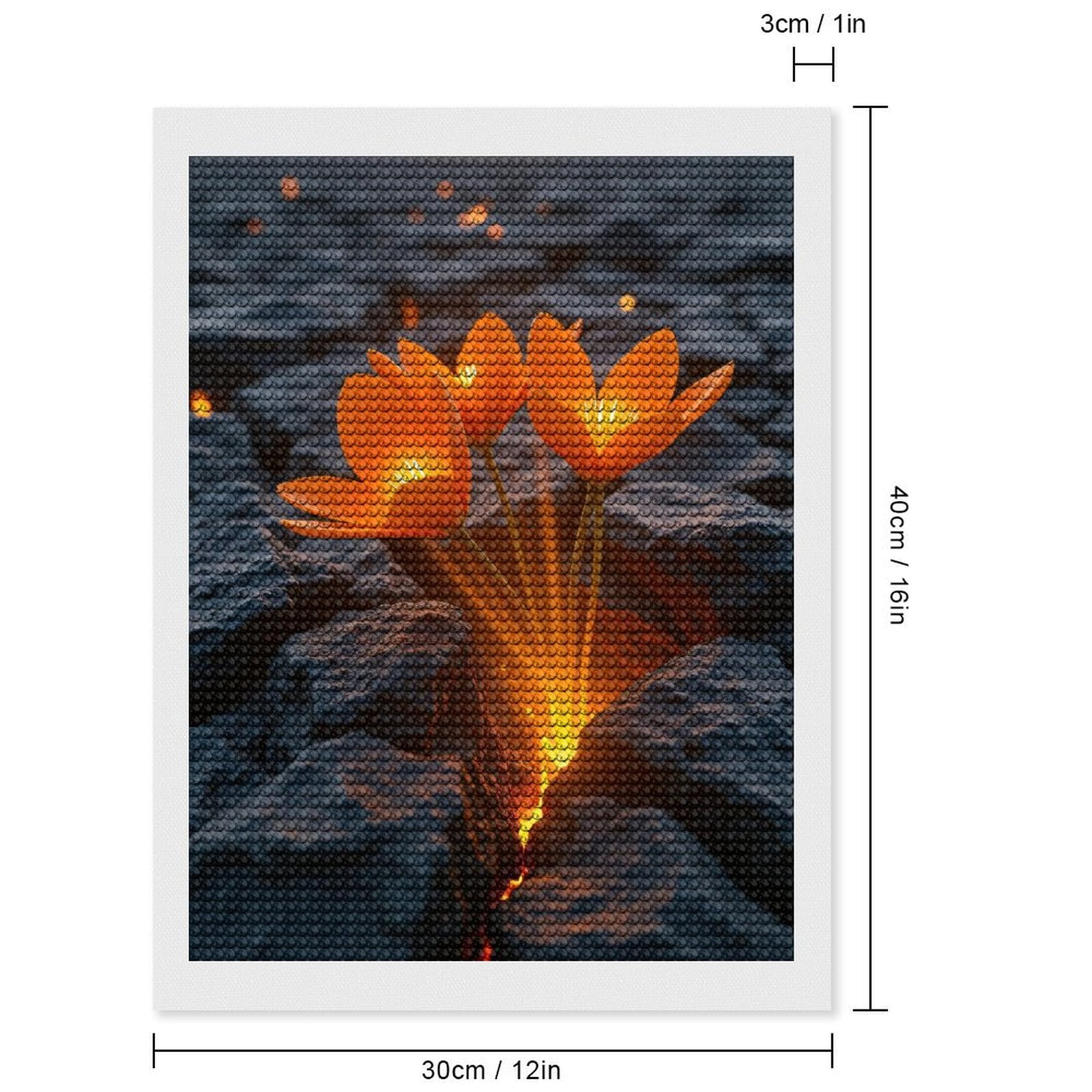 Diamond Art Kits for Adults - Orange Flowers Emerge Glowing Rocks 5d Diamond Painting for Adults, Diamond Art for Adults Beginners, Frameless Diamond Painting Kits for Adults for Home Wall Decor