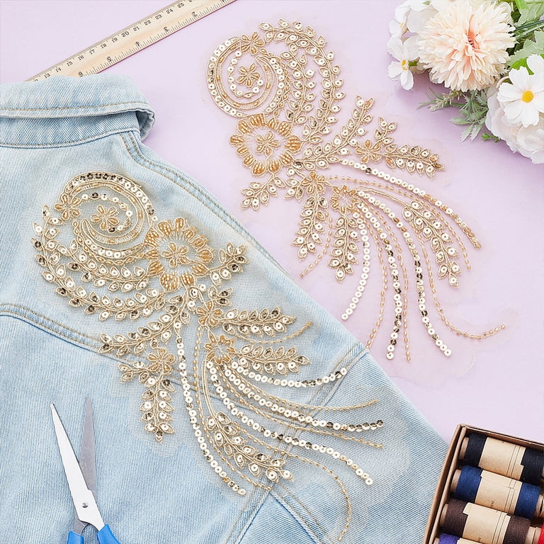 embroidered appliques for dresses Mirror Pair Leaf Lace Applique, Cream White Sequins Embroidery Bridal  Bodice Applique for Ball Gown, Party Dress, Wedding Dance Dress,1 Pair