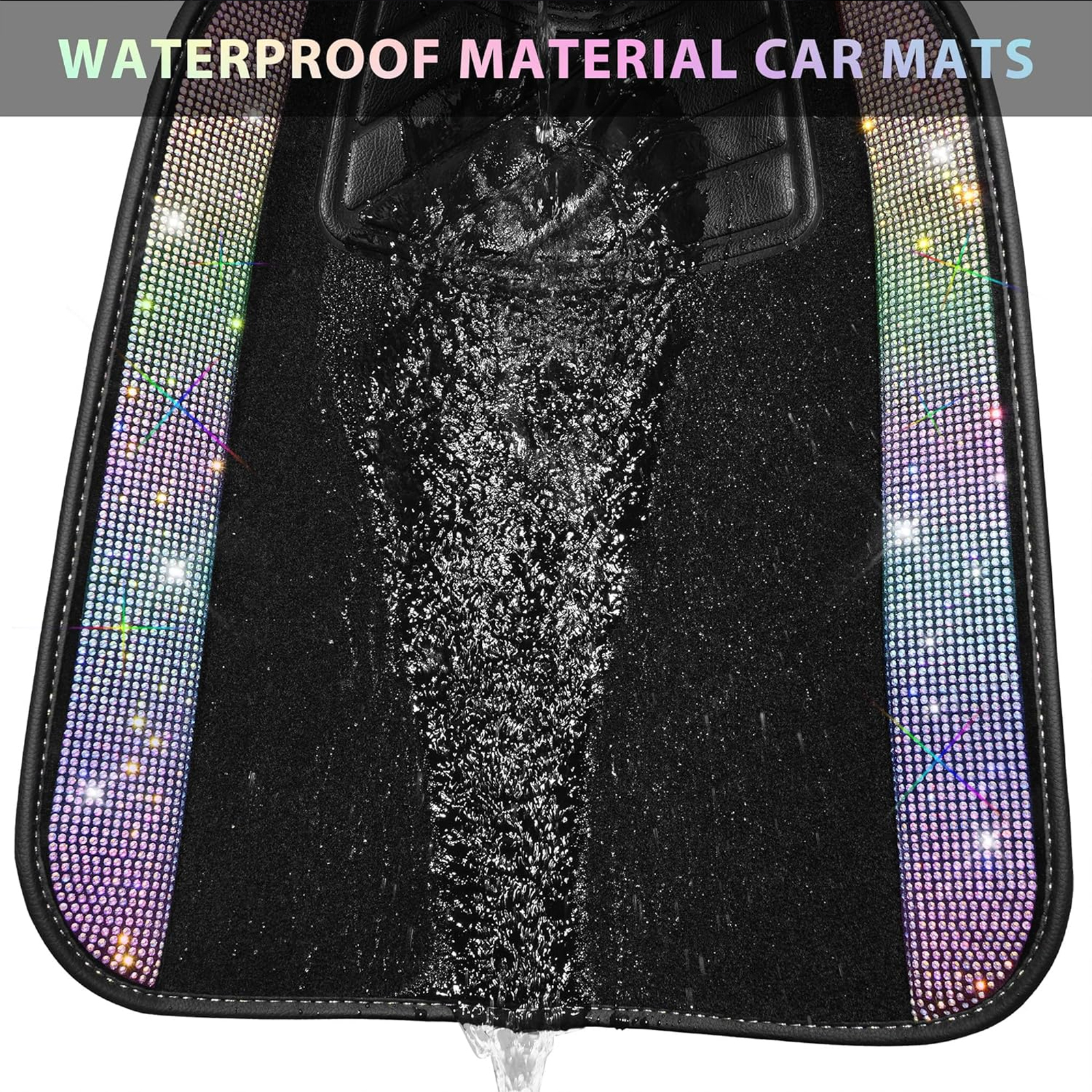 Car-Grand Bling Rhinestone Diamond car floor mats shining carpet sparkly glitter crytal with anti-slip heel waterproof universal fit cute girl women 4pcs Multi-color