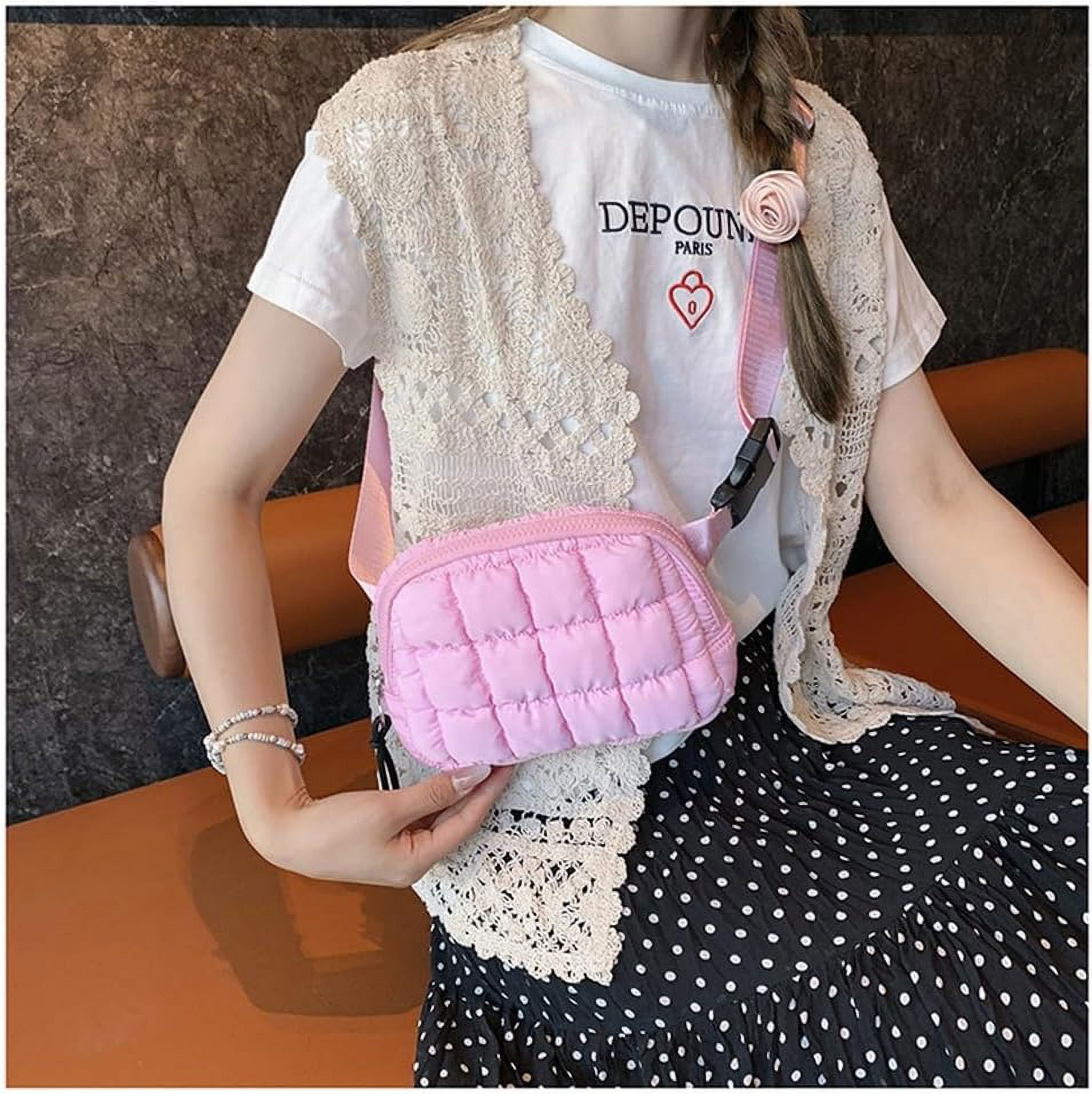 Puffer Belt Bag for Women Crossbody Purse Waist Packs Padded Cross Body Hobo Shoulder Travel Purse Cute Quilted Fanny Pack
