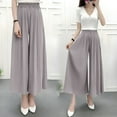 thumbnail image 4 of Wyobmus Women Chiffon Flowy Wide Leg Pants Lightweight Stretchy High Waisted Pleated Trousers Summer Beach Vacation Palazzo Pants Gray, 4 of 6