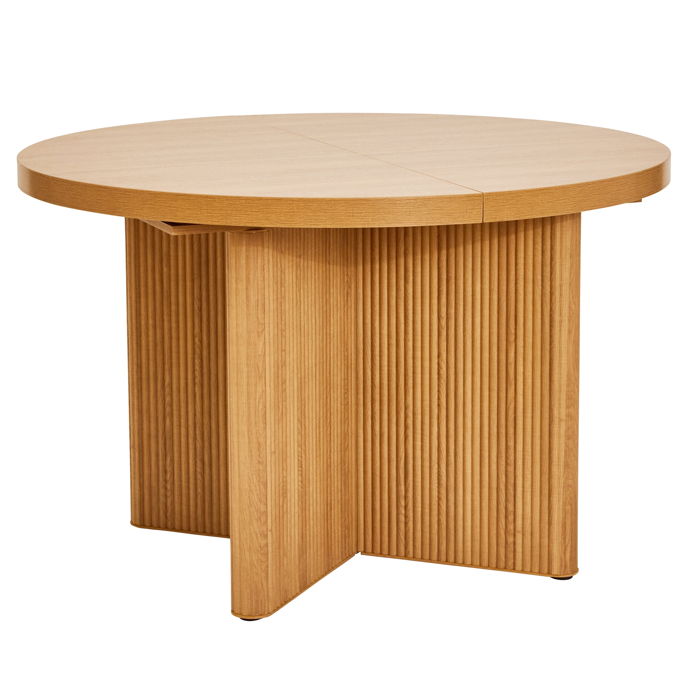 Better Homes & Gardens Lillian Fluted Round Expandable Dining Table, Light Honey Finish