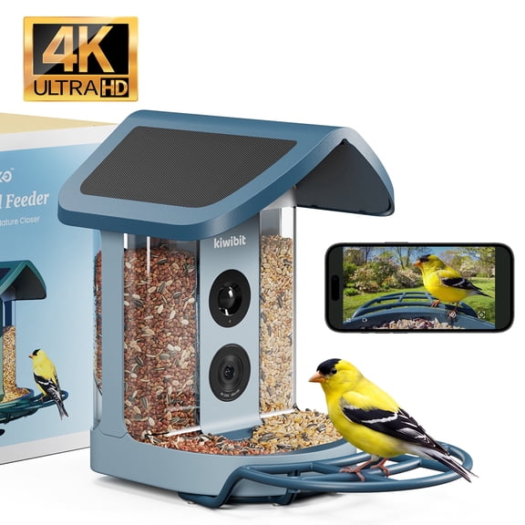 Kiwibit Solar Smart Bird Feeder with Camera, 8MP 4K UHD Video, Long Battery Life, AI Identify 10000  Species, Ideal Gifts for Bird Lovers, Blue