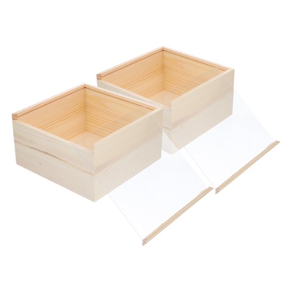 FRCOLOR Wooden Storage Box with Sliding Lid for Jewelry and Small Items Beige Wood Acrylic Compact Size
