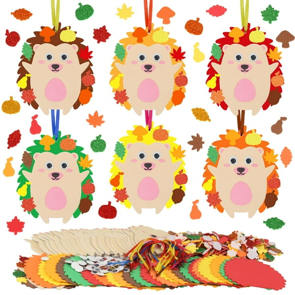 Fennoral 24 Pack Hedgehog Craft Kits for Kids Make You Hedgehog Foam Stickers DIY Autumn Art and Craft for Boys Girls Party Supply Art Activities Birthday Gifts Fall Thanksgiving Decoration