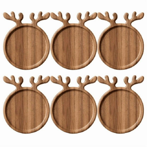 6PCS Christmas Charcuterie Appetizer Platter, Large Wood Xmas Cutting Board Platters Serving Tray, Snack Dessert Candy Dish Plate for Kitchen Gifts (Deer Antler)