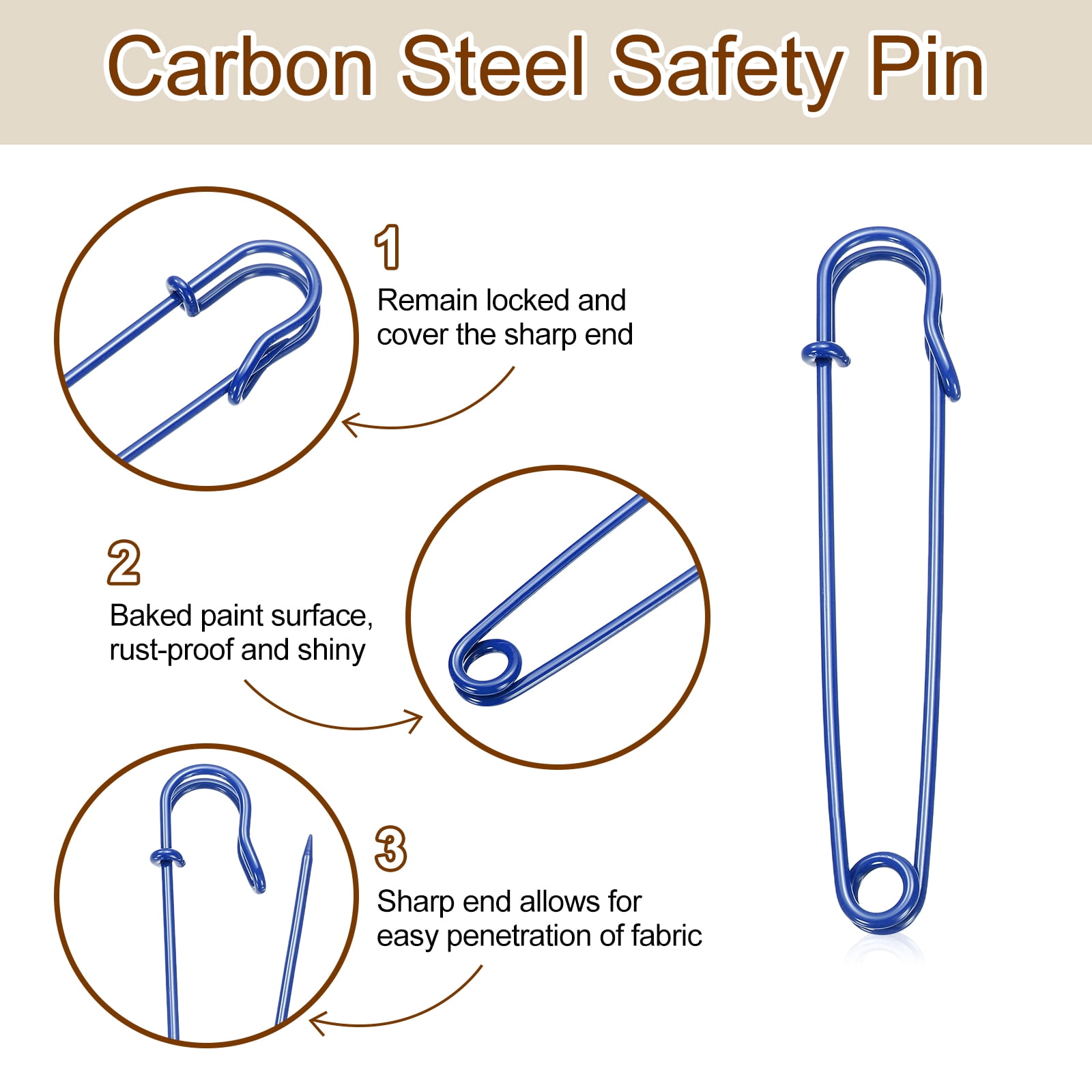 Uxcell 30pcs Safety Pins 100mm Baked Paint Large Safety Pin for Clothes, Blue