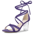 thumbnail image 1 of BLISSFUL STEP Women's Lace-Up Clear Block Heel Sandals, 1 of 6