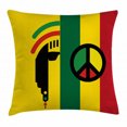 thumbnail image 1 of Rasta Throw Pillow Cushion Cover, Iconic Barret Reggae Jamaican Music Culture with Peace Symbol and Borders, Decorative Square Accent Pillow Case, 18 X 18 Inches, Red Marigold and Green, by Ambesonne, 1 of 2