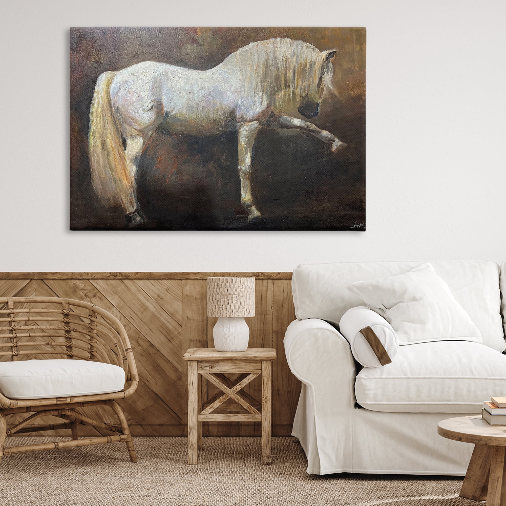 Stupell Industries Elegant White Stallion in Motion Canvas Wall Art, design by Hilary McCarthy
