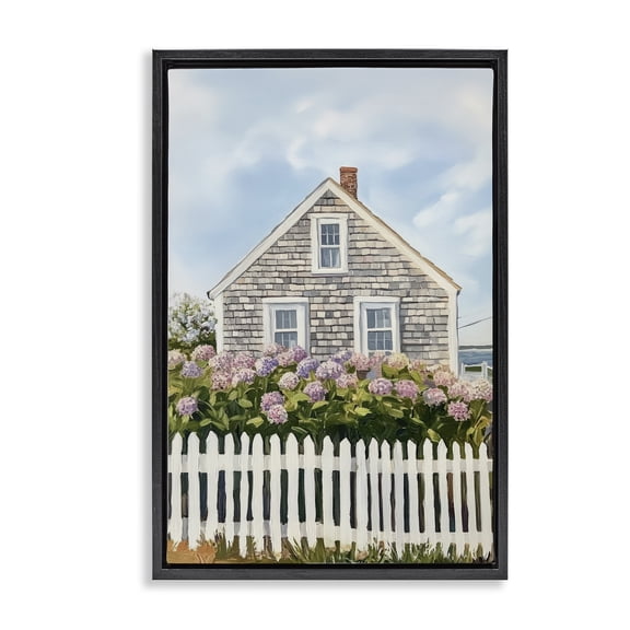 Stupell Industries Transitional Coastal Cottage Hydrangea Garden Black Floating Frame Canvas Art, 17 x 25, by Sisi and Seb