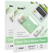 Koala Printable Vinyl Sticker Paper for Inkjet Printer - Waterproof Clear Sticker Paper 8.5x11, 30 Sheets Glossy Clear Sticker Paper for Personalized Stickers, Labels, Decals