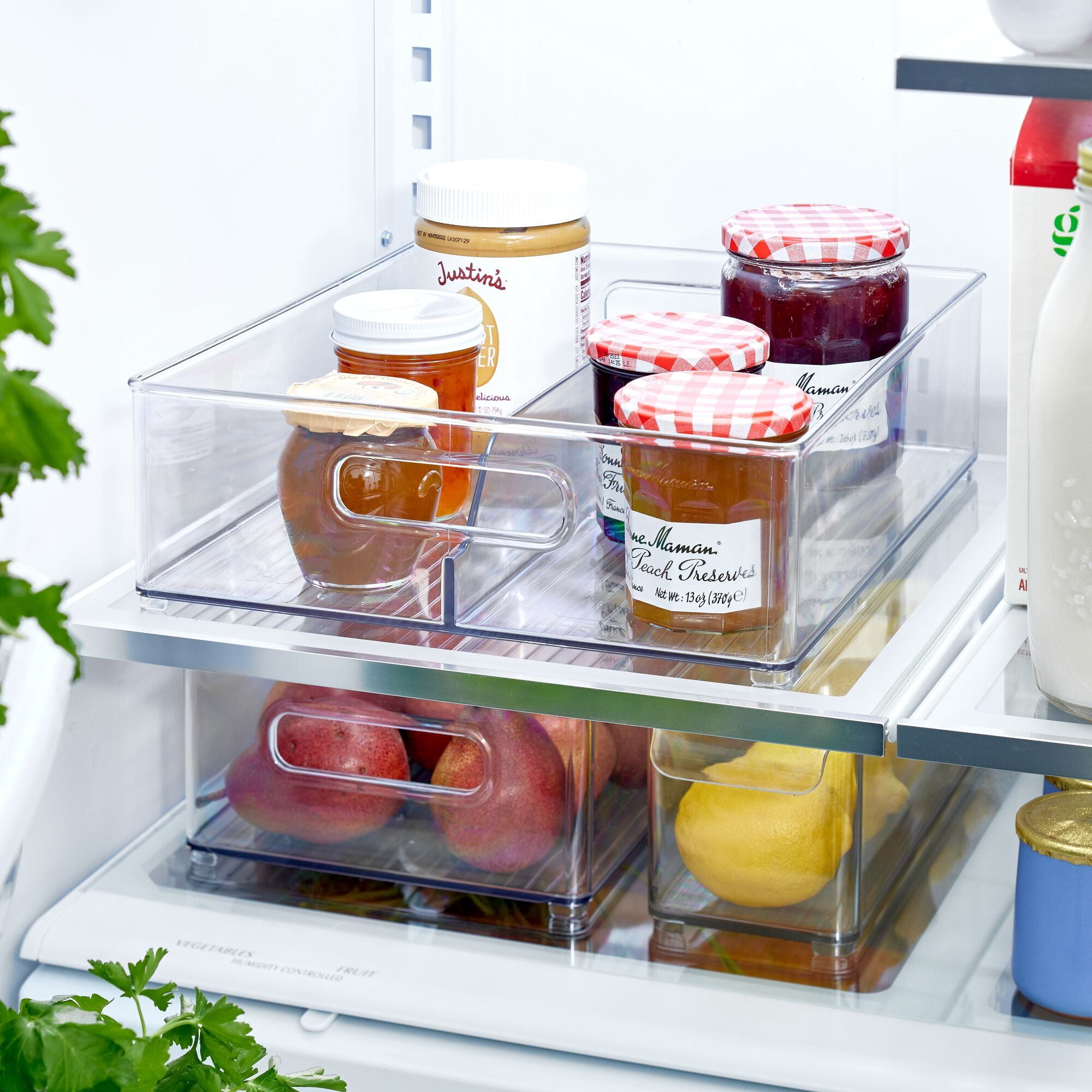 iDesign Plastic Stackable Fridge Bin with Handles, Set of 2, Clear, Made in USA