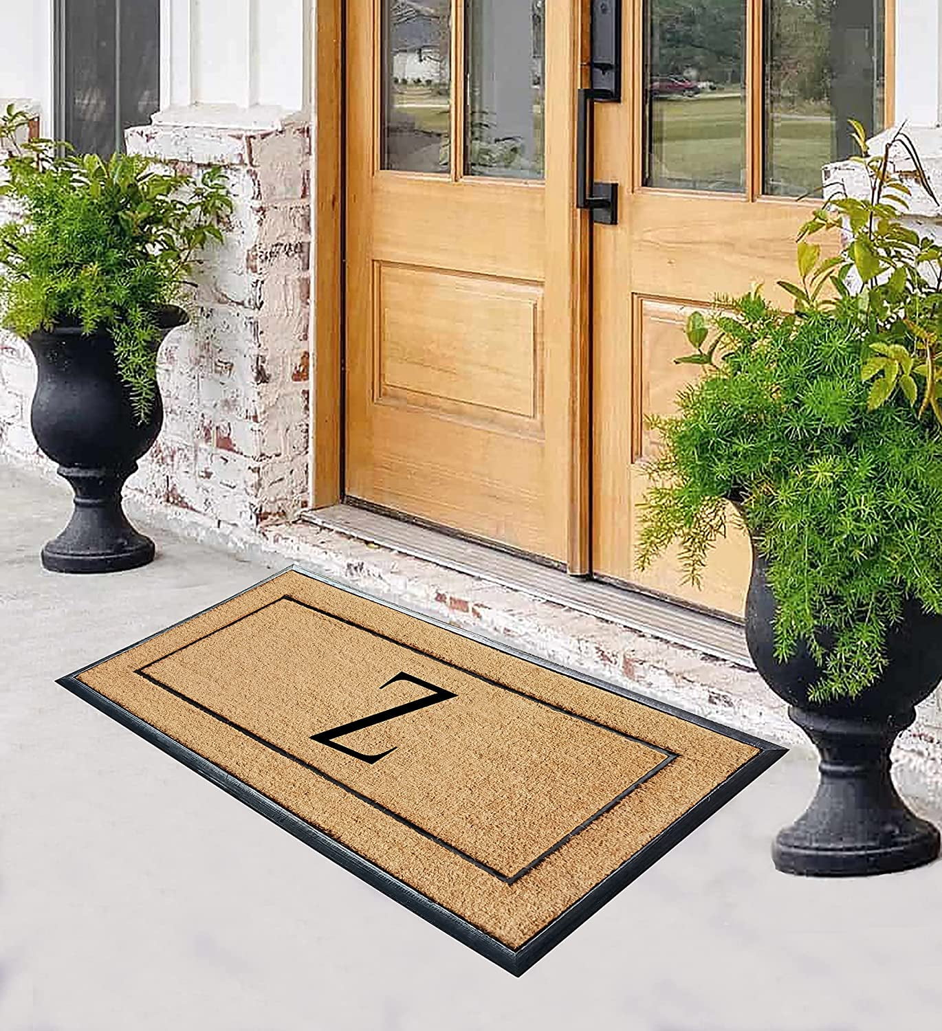 A1HC Natural Coir Monogrammed Doormat, Heavy-Duty Thin Profile Front Door Mat - 30"x60"