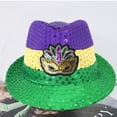 thumbnail image 5 of LIZUOJUN Mardi Gras Sequin Fedora Hat Purple, Gold, Green Trilby with Mask Applique Carnival Party Costume Accessory for Men & Women G A, 5 of 5