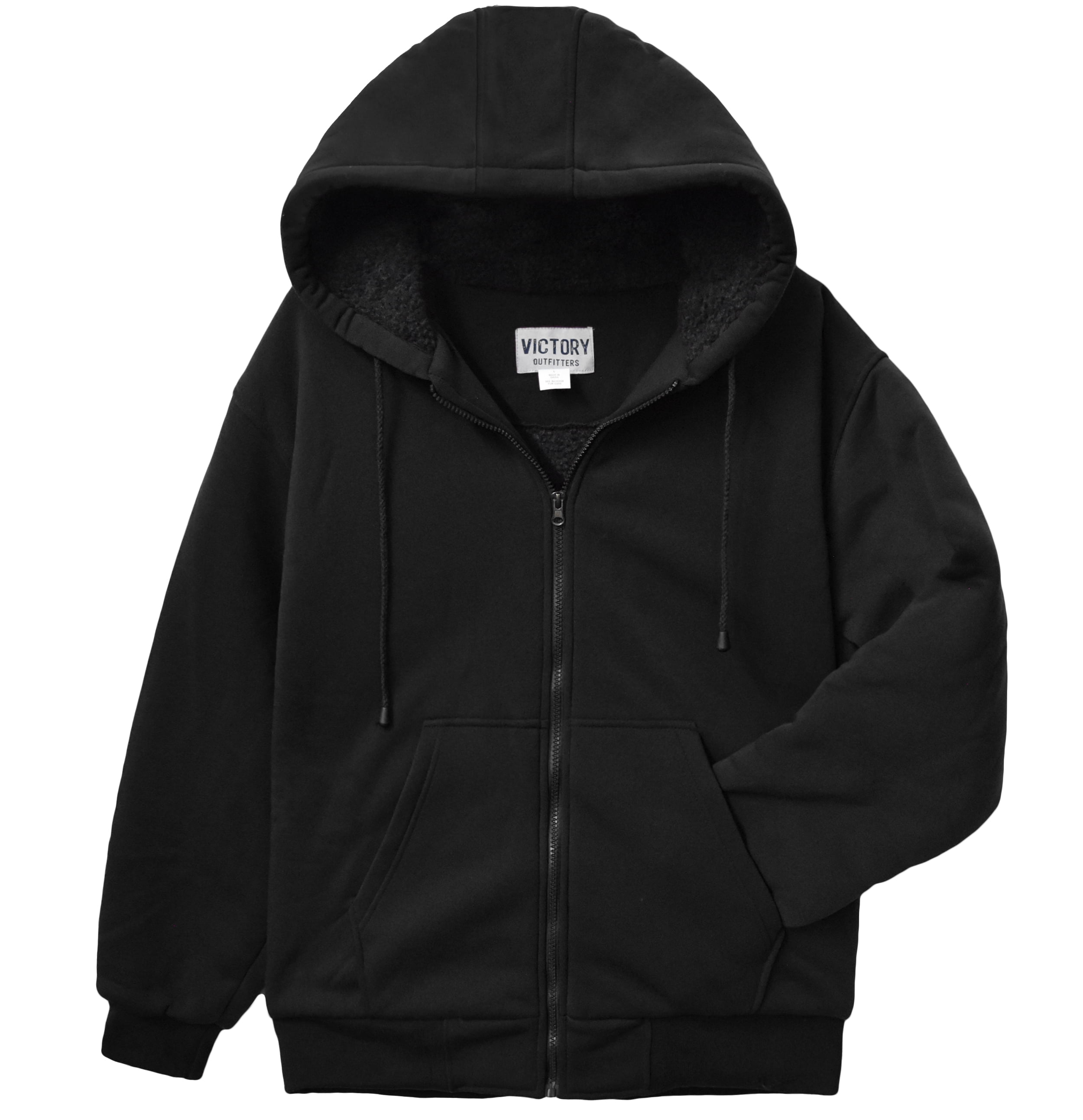 Victory Outfitters Men's Sherpa Lined Zip Up Fleece Hoodie - Black - L ...