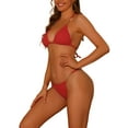 thumbnail image 4 of INSPIRE CHIC Women's Chain Halter Bikini Sets, 2 Piece Ribbed Lace Up Tie Back Triangle Bottoms Swimwear Bathing Suits X-Large Red, 4 of 5
