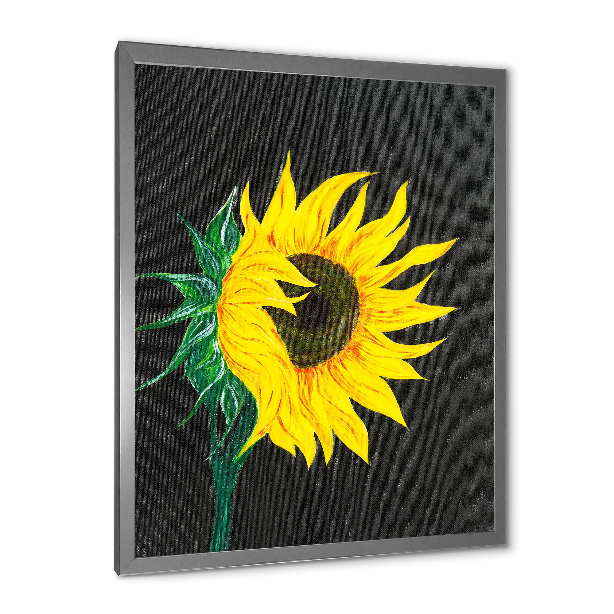 Designart 'Yellow Sunflower On Black' Traditional Framed Art Print