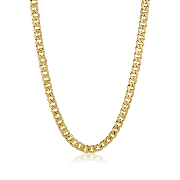 Men's 8.9mm 24k Yellow Gold Plated Stainless Steel Flat Cuban Link Curb Chain Necklace, 22 inches