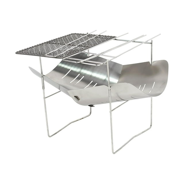 Parrilla portátil para barbacoa, parrilla de carbón, parrilla de leña, parrilla ultraligera plegable para exteriores, fogata para patio trasero y Con 3 brochetas de red