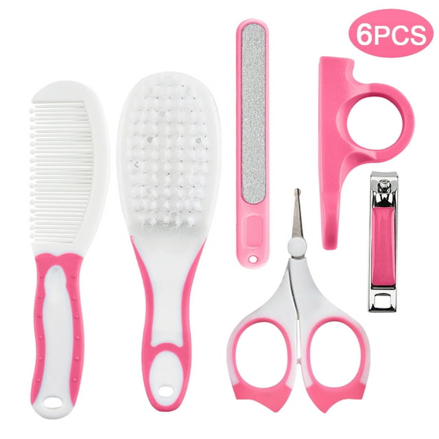 Labymos Baby Healthcare and Grooming Kit 6 PCS Hair Brush Comb Nail File Clipper Scissors