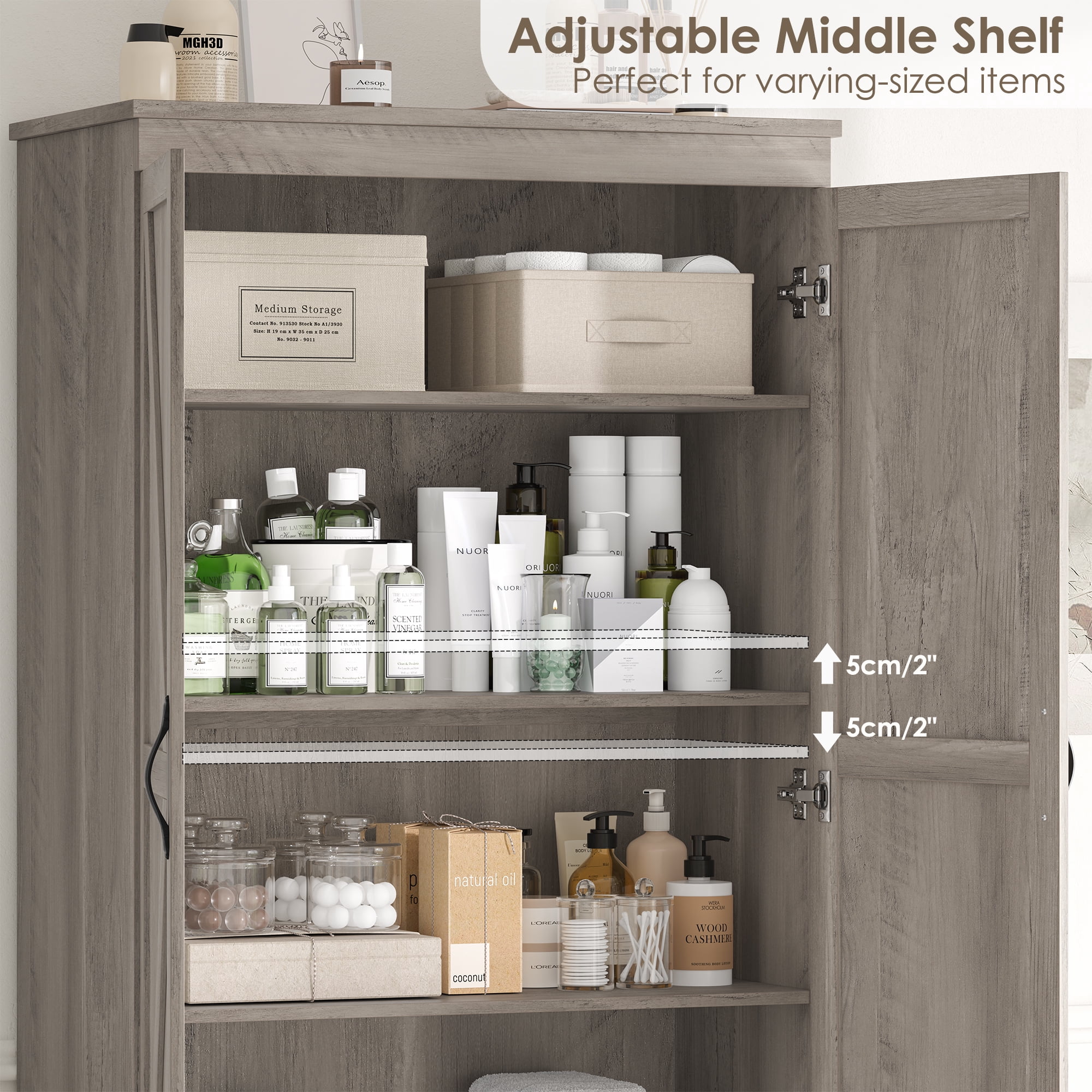 Homfa 70.3"H Bathroom Storage Cabinet, Farmhouse Linen Storage Cabinet with 2 Drawers, Wash Gray