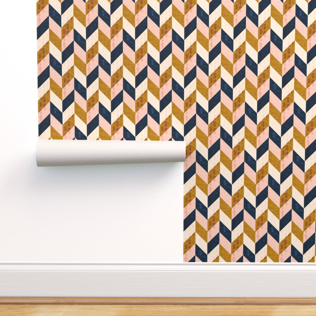 Repositionable Fabric Chevron Thin Lines Pattern Blue Removable Wallpaper Peel Stick Wall Decor Home Living Delage Com Br