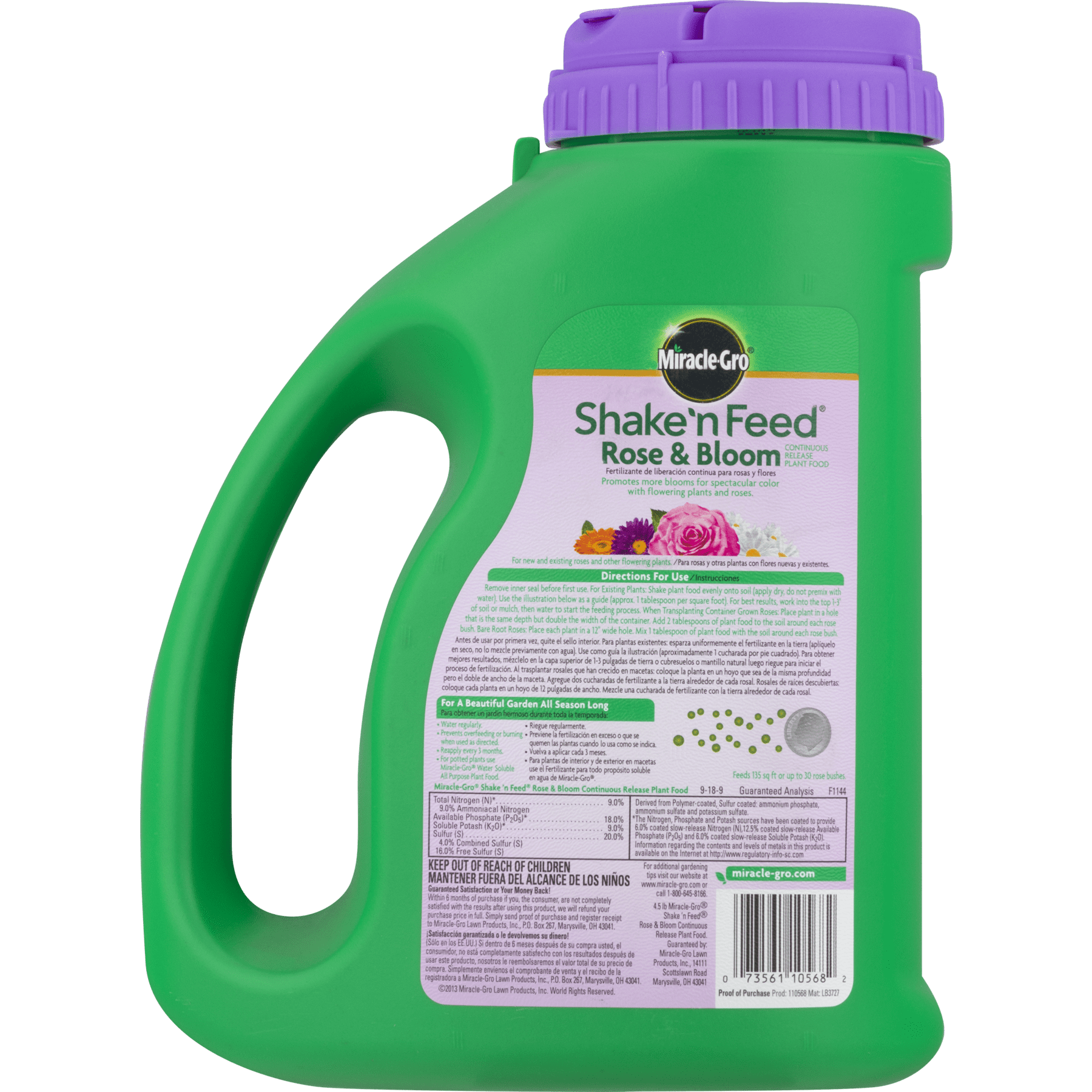 Miracle-Gro Shake 'n Feed Rose & Bloom Plant Food - Long-Lasting Granular Fertilizer for Flowering Plants, Feeds Up to 3 Months - 4.5 lbs.