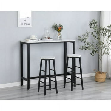 Faux Marble Black Table Top Bar Table with 2 Bar Chairs, Kitchen Counter with Bar Chairs,Breakfast Bar Table Sets, for Home,Kitchen, Office