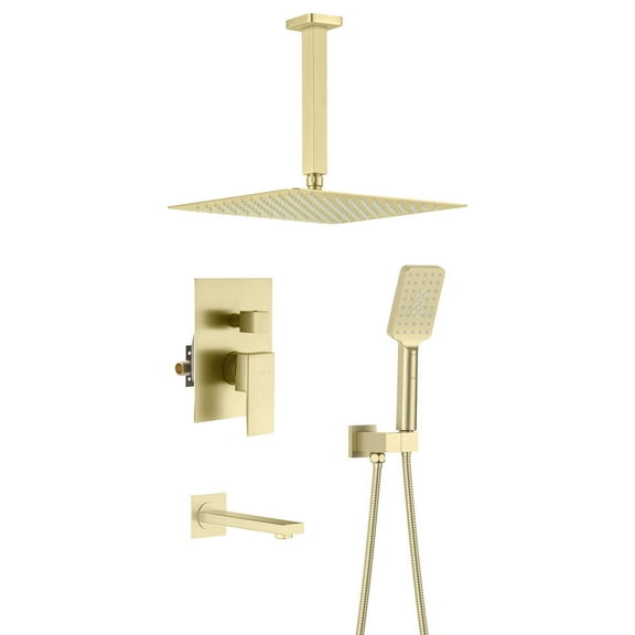 Kibi Cube Pressure Balanced Ceiling Mounted 3-Function Shower System with Rough In Valve