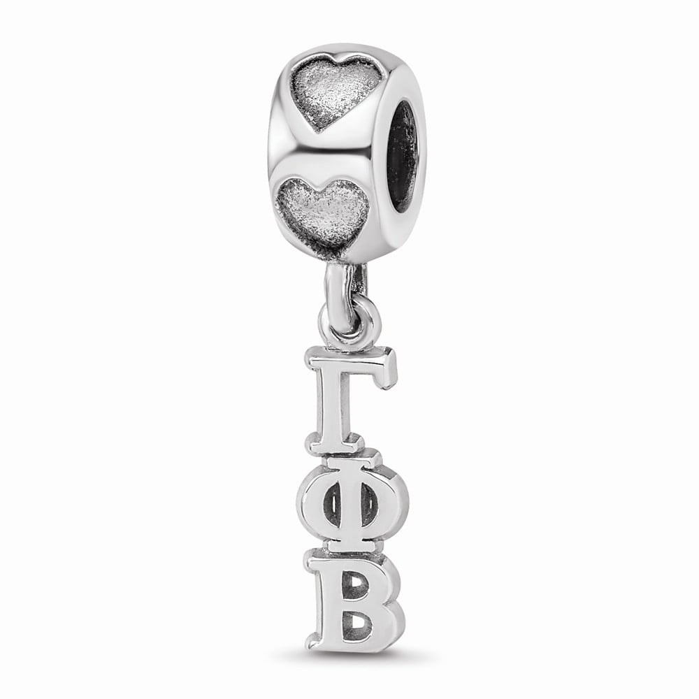 Sterling Silver RH-P LogoArt Gamma Phi Beta Vertical Letter on Heart Bead