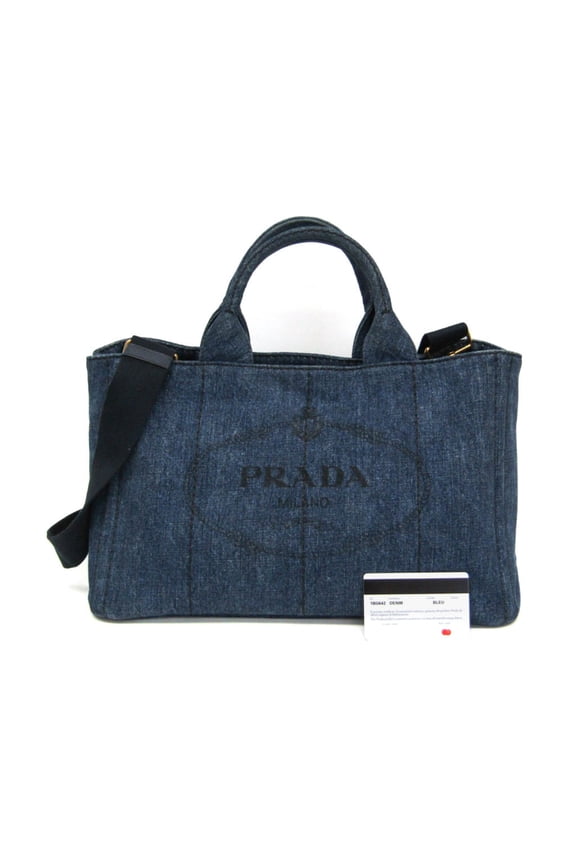 Pre-Owned Prada Canapa 1BG642 Women's Denim Handbag,Shoulder Bag Blue