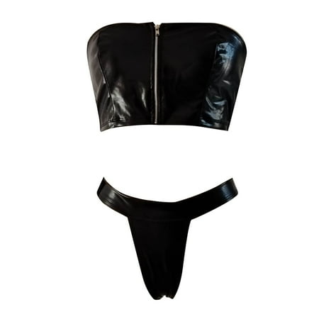 

Lingerie For Women Sexy Naughty Cut-Out Zipper Leather Patchwork Bodydoll Nightgowns
