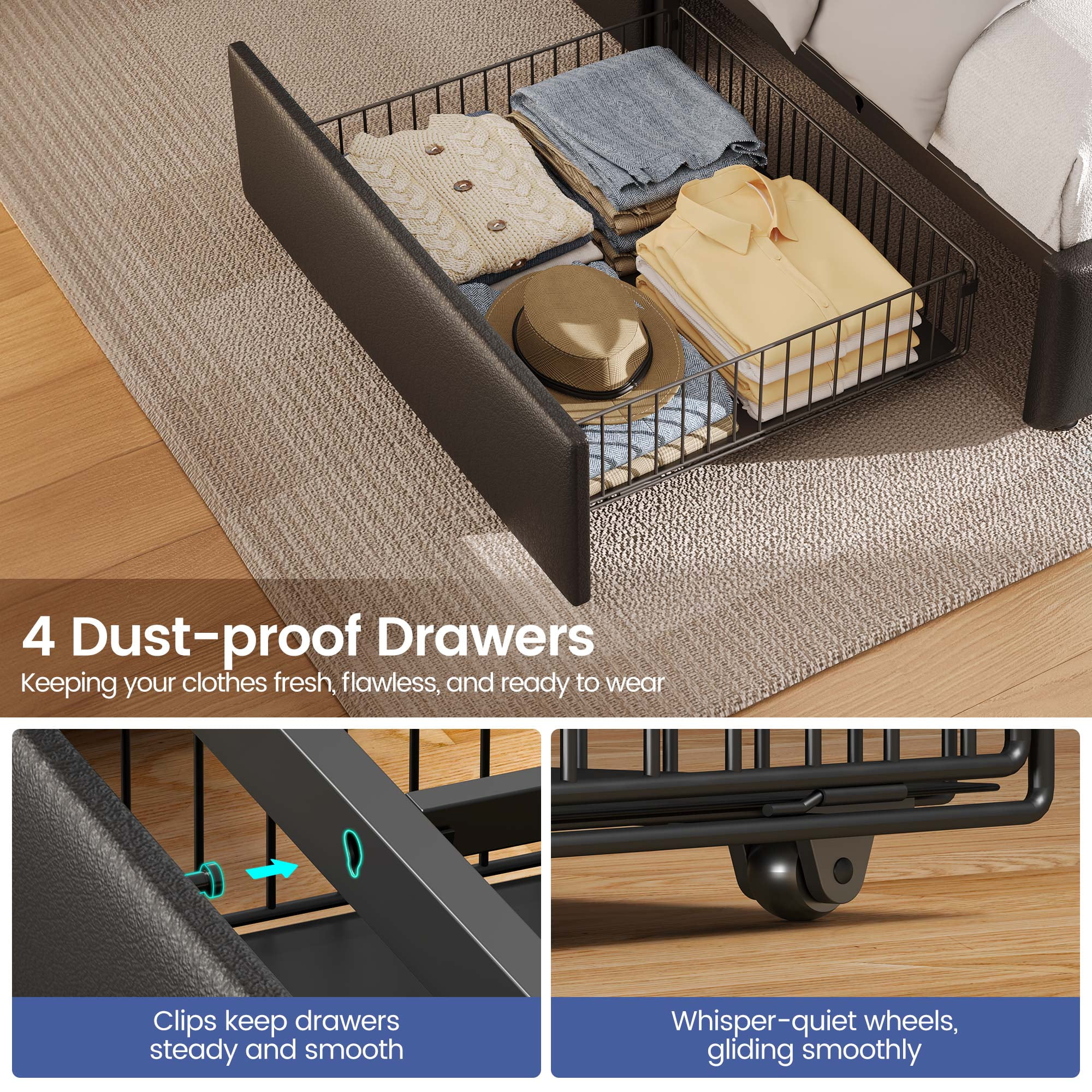 Greenstell Queen LED Storage Bed Frame - Charging Station, App Control, 1200LBS Capacity, Black