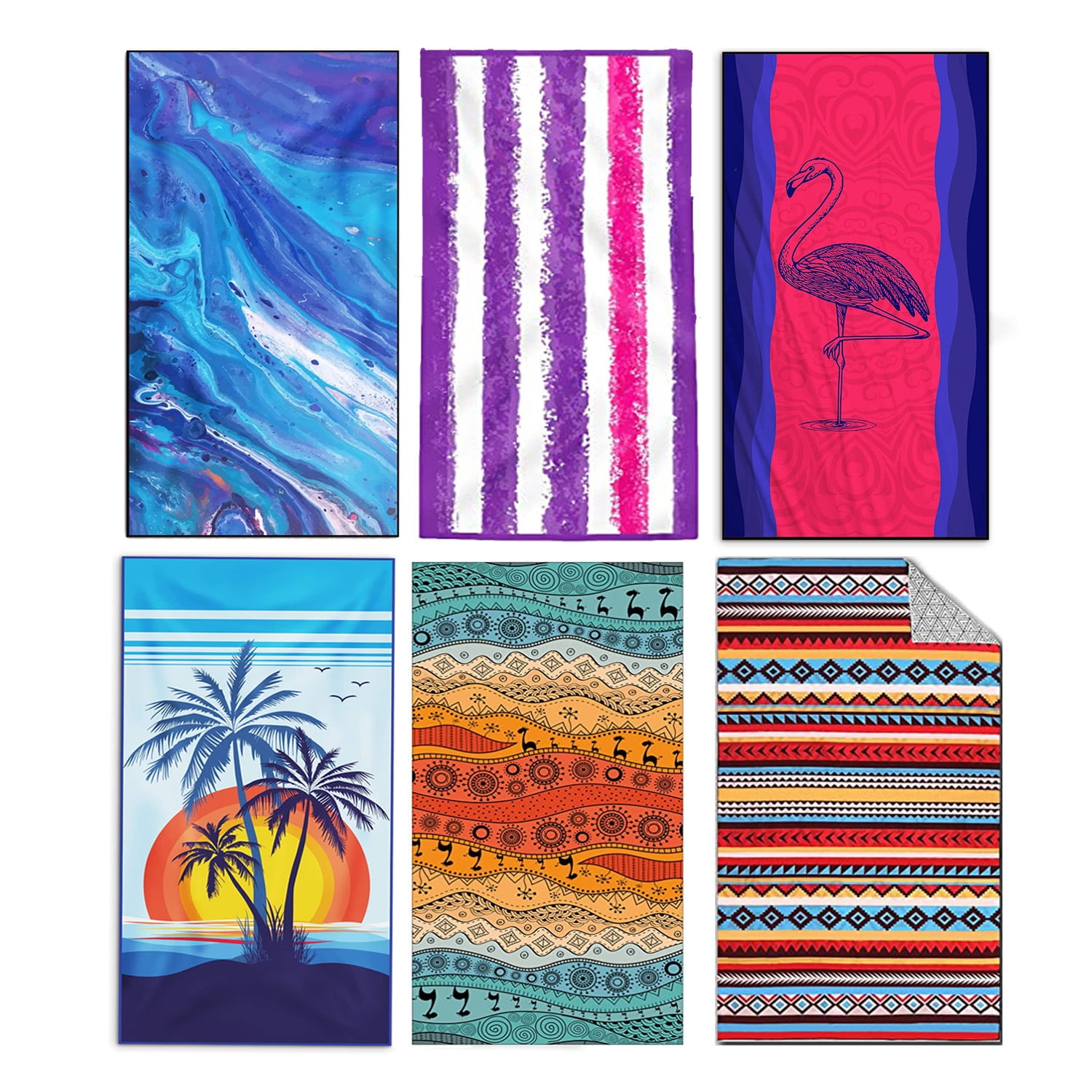 6 Pack Microfiber Beach Towels Clearance Travel Towel 73”x 36”Oversized
