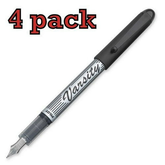 Value Pack of 4 each Pilot Varsity Disposable Fountain Pens, Black Ink 90010