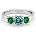 thumbnail image 3 of Gem Stone King 14K White Gold Blue Moissanite & Green Nano Emerald 3-Stone Engagement Ring | 1.10 Cttw | Round 5MM and 4MM | Three Stone Wedding Anniversary Promise Ring for Women (Size 8), 3 of 6