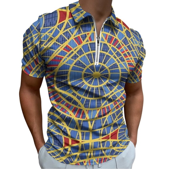 Distressed Dragoncon Marriott Carpet Pattern with Extrusion Men Zipper T-shirt Summer Casual Short Sleeve T-shirt Top