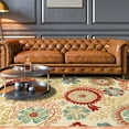 thumbnail image 7 of Floral Medallion Eclectic Modern Country Cottage Handmade Wool Indoor Area Rug, Cream, 5' x 8', 7 of 7