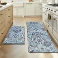 thumbnail image 1 of MeyJey Juego de 2 Tapetes de Cocina Boho, Tapete Acolchado Impermeable Antideslizante y Antifatiga para Cocina, Comedor y Lavadero, 18"x30"+18"x48" Azul Marino/marrón, 1 of 11