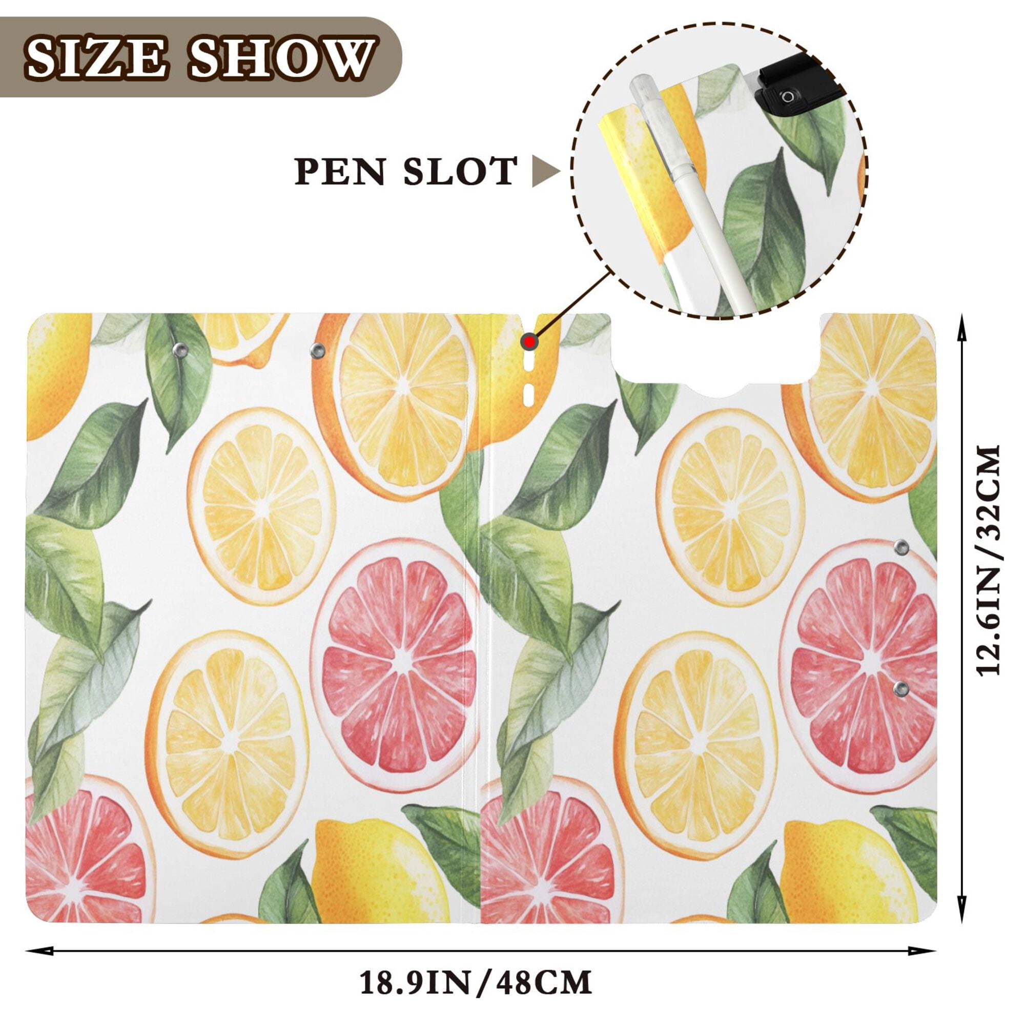 FORMRS A4 Clipboard Folder with Pen Holder Horizontal Foldable School Office Binder, Grapefruit Slices