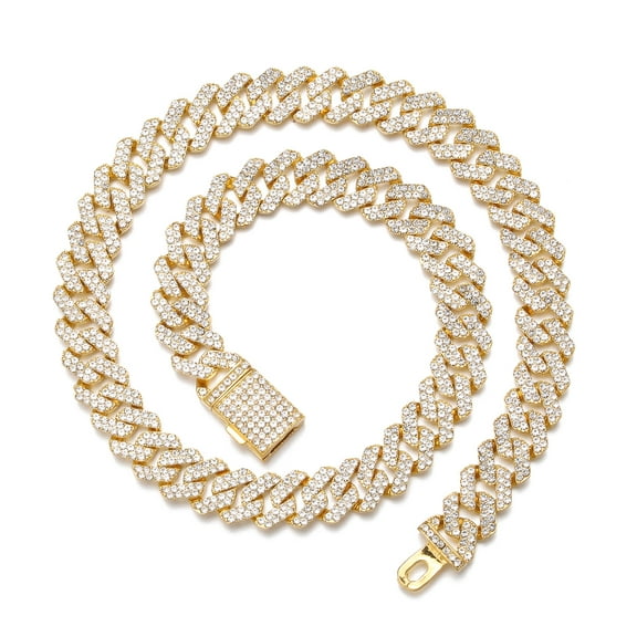 FEEL STYLE Male Golden Cuban Chain Necklace 12MM Iced Out Zircon Men Women Hip Hop Jewelry 22inch