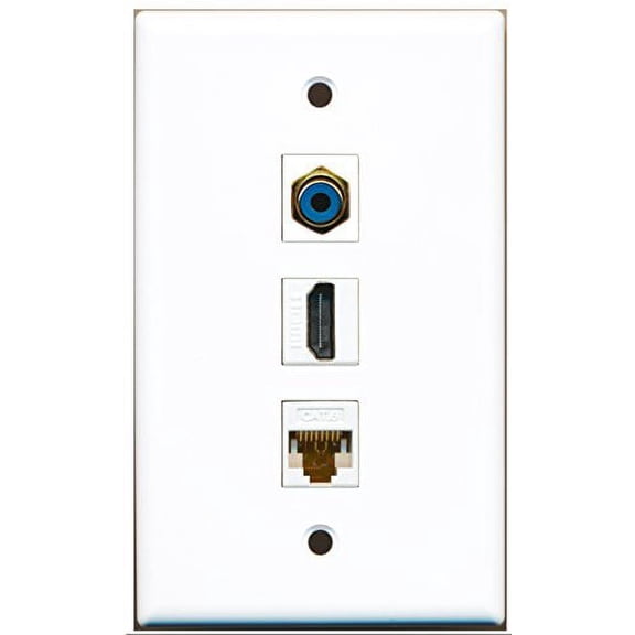 RiteAV - 1 Port HDMI and 1 Port RCA Blue and 1 Port Cat6 Ethernet White Wall Plate