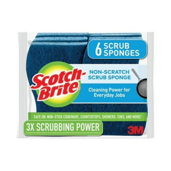 Scotch-Brite Non-Scratch Multi-Purpose Scrub Sponge, 4.4 x 2.6, 0.8" Thick, Blue, 6/Pack, Each