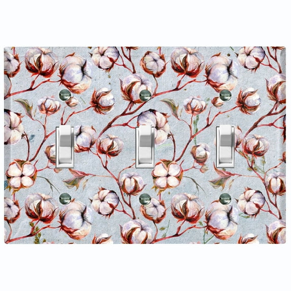 Metal Light Switch Plate Cover Cotton Flower Wallpaper Pastel Blue FLW017